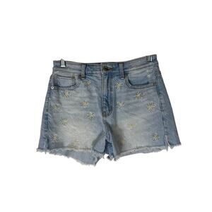 American Eagle Mom Short Light Blue Wash Distressed Stretch Denim Jeans Size 0
